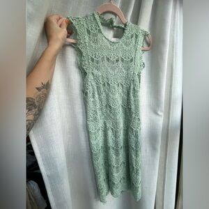 Free People Intimately Daydream Lace Open Back Dress Pale Green XS